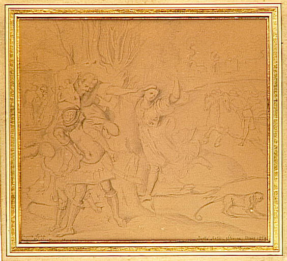 Copies d'après trois maîtres italiens encadrées ensemble : copie d'après le Portrait de Lucrezia Panciatici de Bronzino, copie d'après Girolamo Genga, copie d'après le Portrait de Cosme l'ancien de Jacopo Pontormo_1