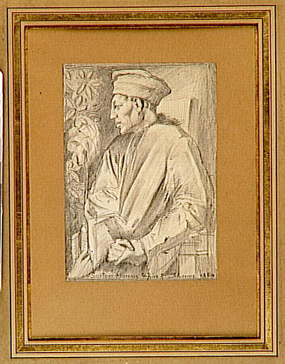 Copies d'après trois maîtres italiens encadrées ensemble : copie d'après le Portrait de Lucrezia Panciatici de Bronzino, copie d'après Girolamo Genga, copie d'après le Portrait de Cosme l'ancien de Jacopo Pontormo_3