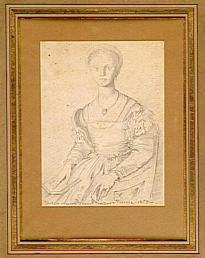 Copies d'après trois maîtres italiens encadrées ensemble : copie d'après le Portrait de Lucrezia Panciatici de Bronzino, copie d'après Girolamo Genga, copie d'après le Portrait de Cosme l'ancien de Jacopo Pontormo_2