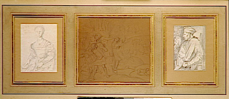 Copies d'après trois maîtres italiens encadrées ensemble : copie d'après le Portrait de Lucrezia Panciatici de Bronzino, copie d'après Girolamo Genga, copie d'après le Portrait de Cosme l'ancien de Jacopo Pontormo_0