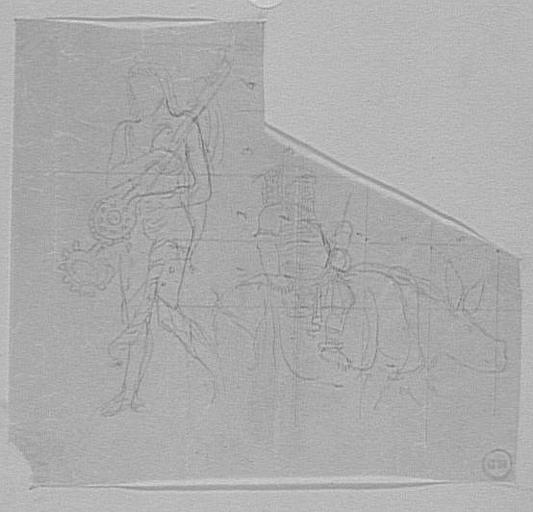 Étude de musicien indien et de rhinocéros chevauché par un homme_0