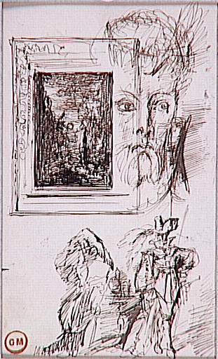 Feuille d'études : Hercule et l'Hydre, tête d'homme barbu, personnage en costume Louis XIII_0