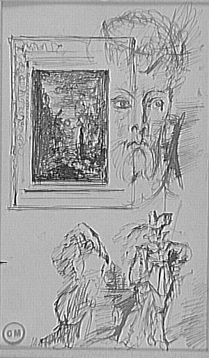Feuille d'études : Hercule et l'Hydre, tête d'homme barbu, personnage en costume Louis XIII_1