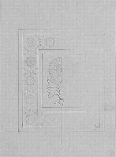 Étude de panneau décoré d'une fleur dans un cadre orné de motifs géométriques_0