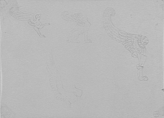 Feuille d'études de sphinge et lion ailé_0