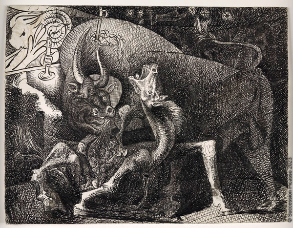 Femme à la bougie, combat entre le taureau et le cheval, Pablo Picasso, 1934
