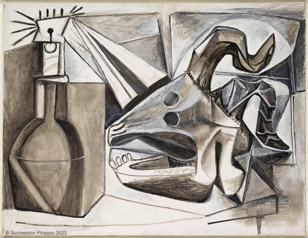 Crâne de chèvre, bouteille et bougie, Pablo Picasso, 1952