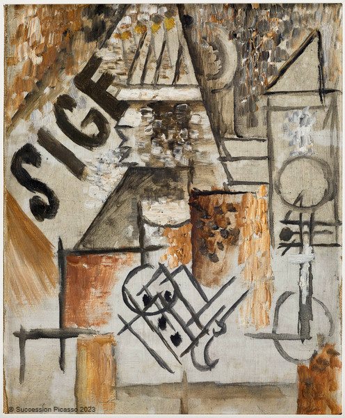 Journal, porte-allumettes, pipe et verre, Pablo Picasso, 1911
