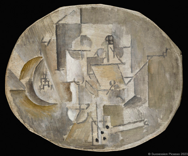 Grenade, verre et pipe, Pablo Picasso, 1911