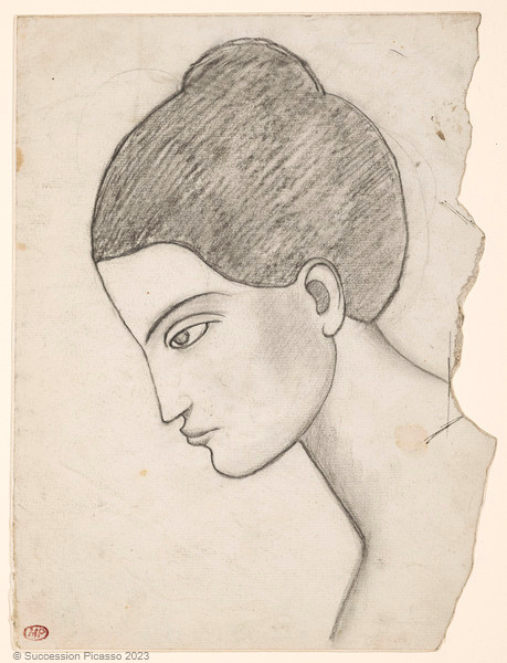Étude pour "L'Entrevue": profil de femme au chignon_0