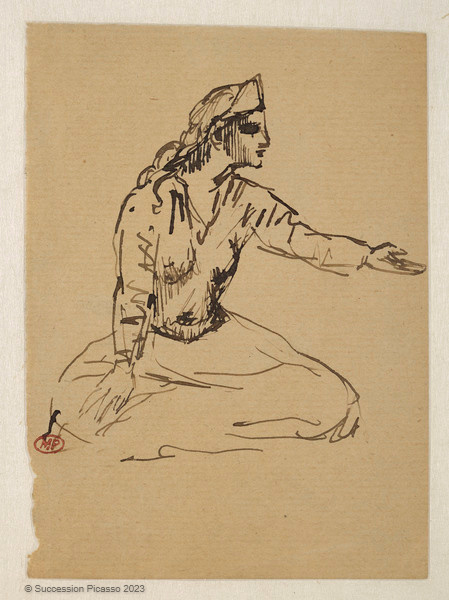 Saltimbanque au diadème assise le bras tendu_0