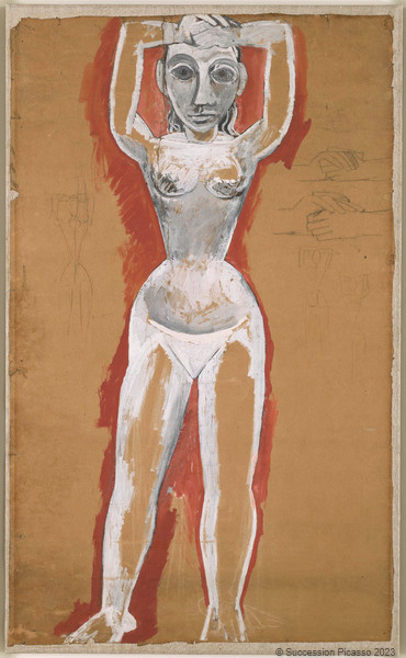 Étude pour "Les Demoiselles d'Avignon": nu de face aux bras levés_0