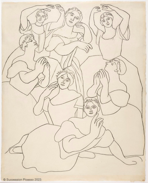 Sept danseuses dont Olga Khokhlova au premier plan, d'après une photographie de White_0