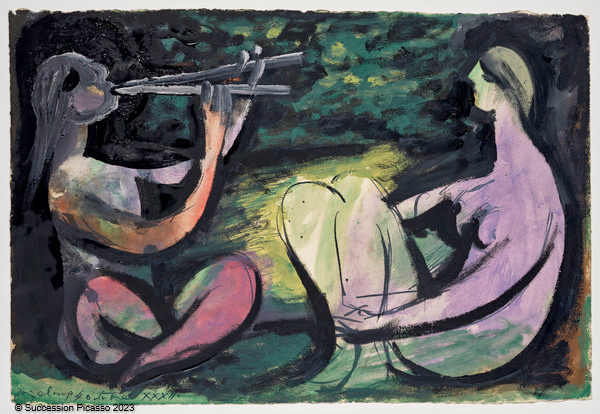 Deux femmes nues dont l'une jouant de la diaule_0