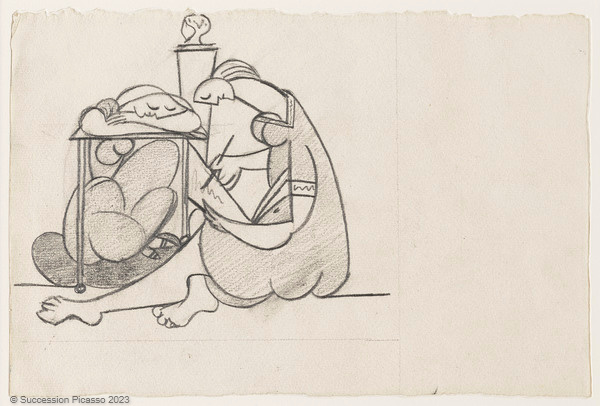 Jeune fille dessinant dans un intérieur_0
