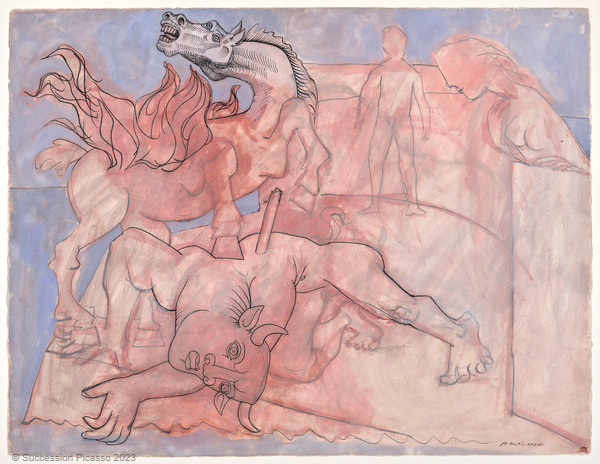Minotaure blessé, cheval et personnages_0