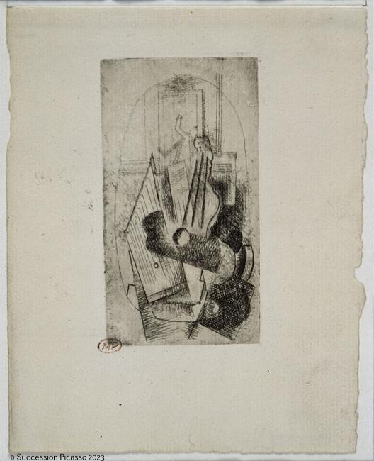 Nature morte. Guitare, cithare, tambour de basque et partitions_0
