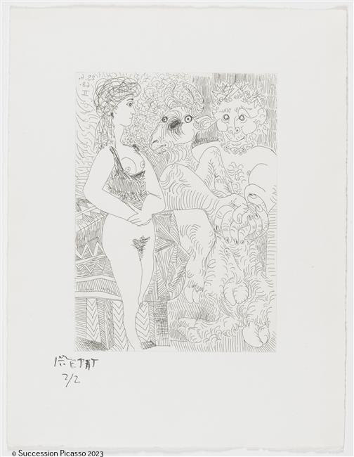 Jeune Femme en liquette, faune et tête de bouc_0