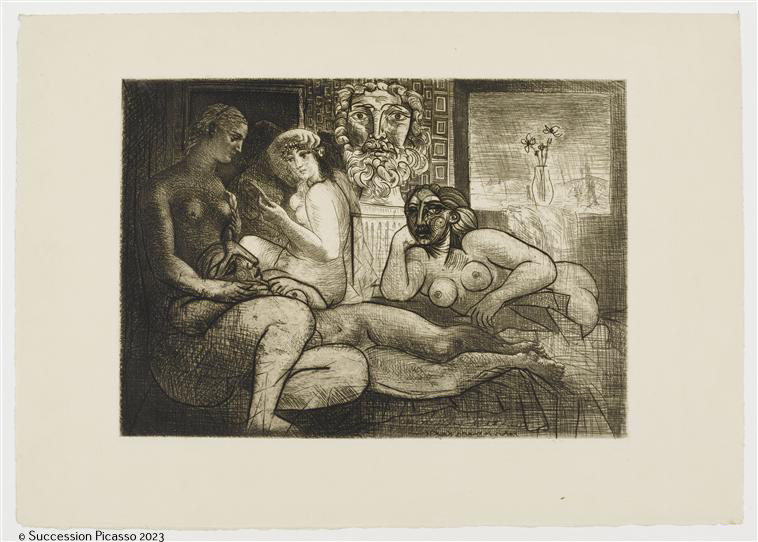 Femmes entre elles avec voyeur sculpté. Clin d'oeil au "Bain turc"_0