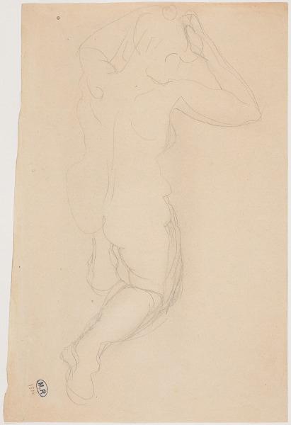 Femme nue de dos, un genou en terre et les mains au chignon (recto) ; Esquisse d'un dos et de fesses (verso)_0