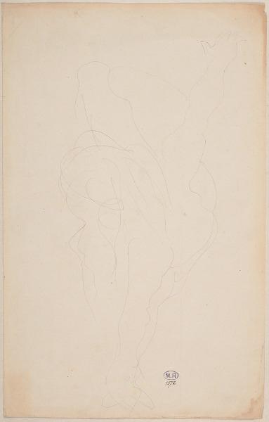 Femme nue agenouillée, un bras au sol, l'autre dressé, Auguste Rodin, 1917 avant