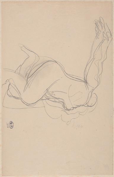 Femme nue un genou en terre, de profil à droite, un bras tendu en arrière, Auguste Rodin, 1917 avant