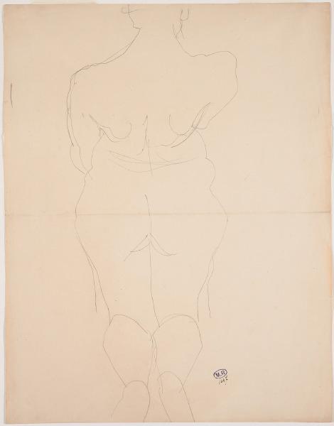 Femme nue agenouillée, de dos_0
