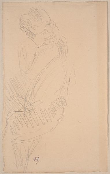 Femme assise vers la gauche et enveloppée dans un vêtement_0