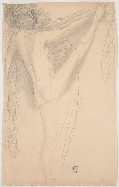 Femme nue de profil, à droite, tenant haut une de ses jambes dans sa main droite, Auguste Rodin, 1917 avant