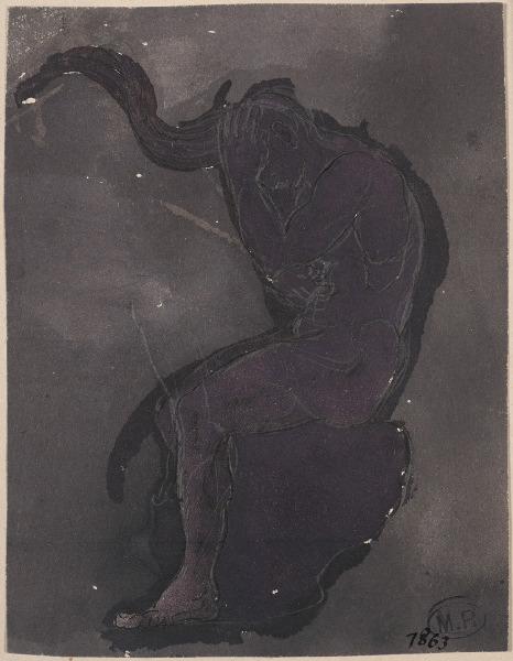 Personnage nu assis, de profil à gauche, la tête dans les mains, Auguste Beuret, 1917 avant