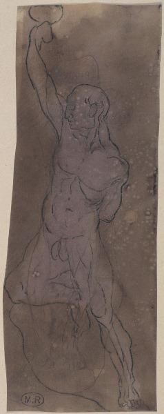 Homme nu un bras levé, une jambe pliée (recto) ; Même figure (verso), Auguste Beuret, 1917 avant
