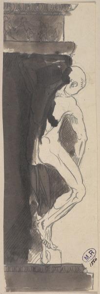 Homme nu de profil soutenant une corniche, Auguste Beuret, 1917 avant