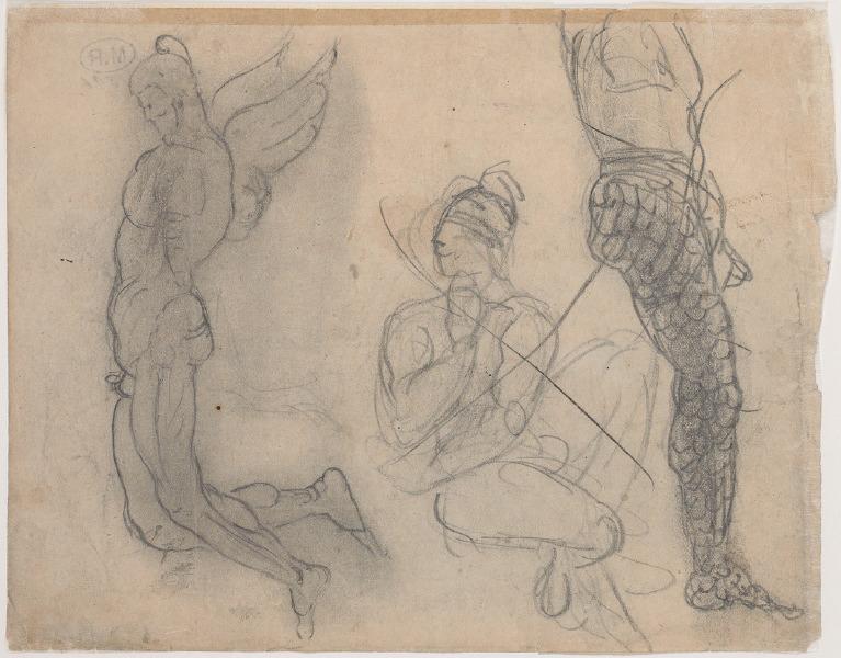 Groupe de cavaliers et de centaures (recto) ; Personnage ailé, personnage assis, jambe couverte d'écailles (verso)_1