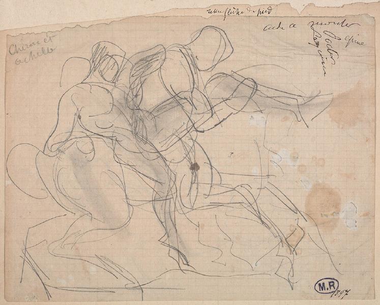 Achille et Chiron  (recto) ; Cavalier portant un enfant sur ses épaules (verso)_0