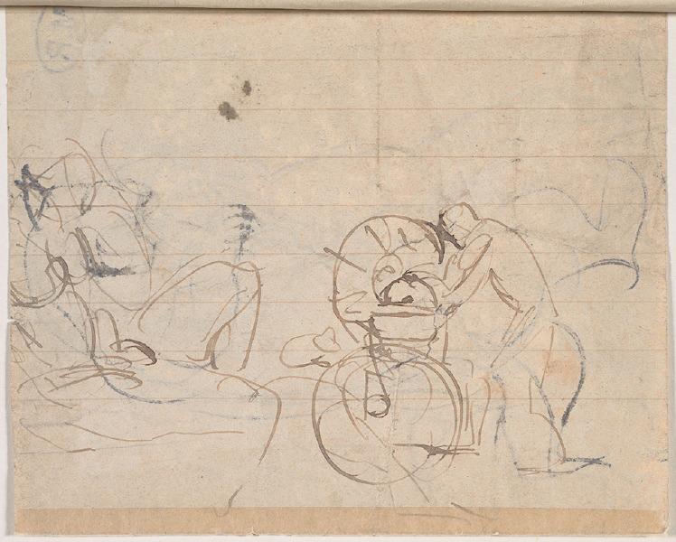 Lutte d'un homme et d'un animal (recto) ; Figure allongée et rémouleur (verso)_1
