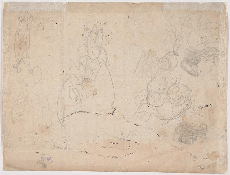 Zeus, Héra et Iris, copie de la frise ionique est du Parthénon, sur la droite, portrait d'un ecclésiastique (recto) ; Bustes et croquis divers (verso)_1