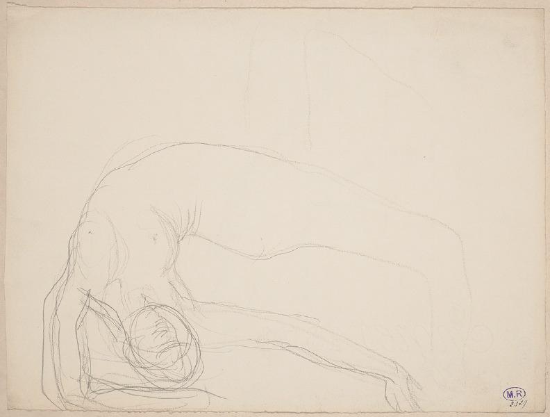 Femme nue de profil, un genou en terre, le buste renversé (recto) ; Femme nue, un genou en terre et renversée vers l'arrière (verso), Auguste Rodin, 1917 avant