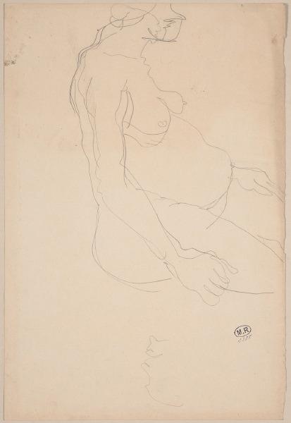 Grosse femme nue assise, de profil à droite_0