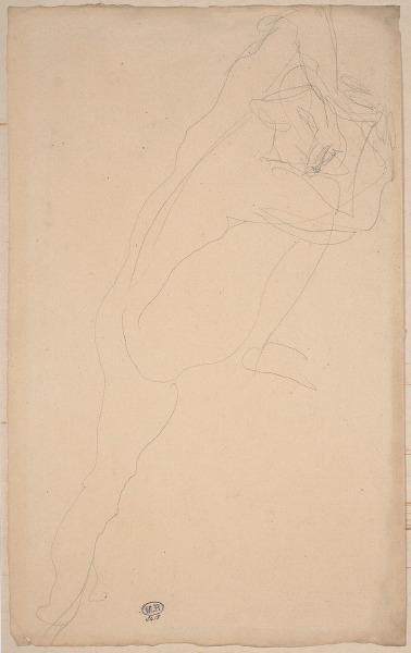 Femme nue de profil à droite, prenant appui sur une jambe levée et repliée, Auguste Rodin, 1917 avant