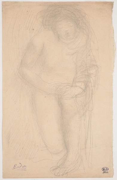Femme nue, de face, un genou en terre, les mains appuyées sur l'autre, dite femme à genoux_0