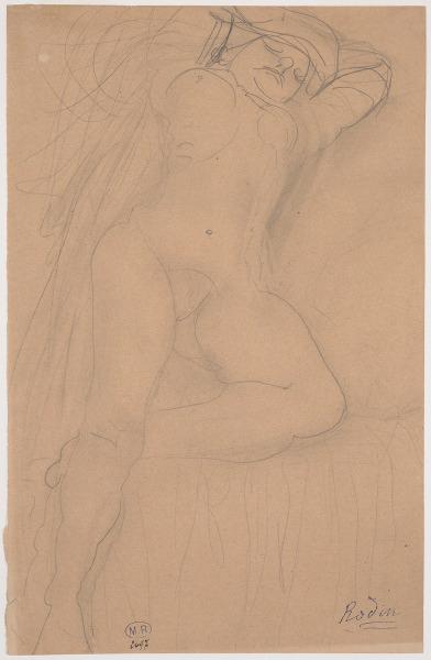 Femme nue allongée, une jambe repliée sous un genou, Auguste Rodin, 1917 avant