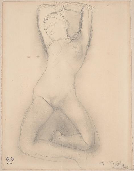 Femme nue agenouillée, bras et jambes joints en triangle, Auguste Rodin, 1917 avant