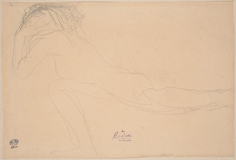 Femme nue de profil, une jambe en arrière, le corps portant sur l'autre jambe pliée_0