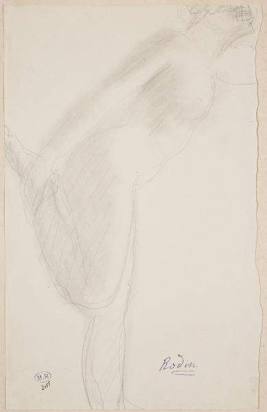 Femme nue de profil en suspens sur une jambe, une cheville dans une main, Auguste Rodin, 1917 avant
