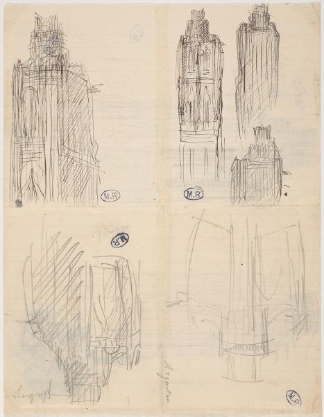 Deux études de la tour de la Madeleine à Verneuil (Eure) (recto) ; Six études de la tour à Verneuil (verso)_1