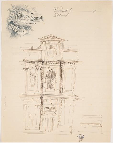 Façade de l'église Saint-Pierre à Dreux (Eure-et-Loir) (recto) ; Traits de moulures (verso)_0