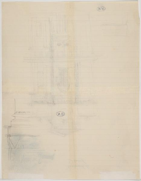 Façade de l'église Saint-Pierre à Dreux (Eure-et-Loir) (recto) ; Traits de moulures (verso)_1