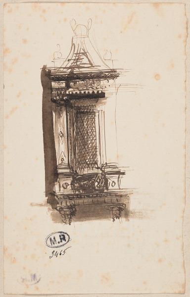 Lucarne de donjon au château de Chambord ? (Loir-et-Cher) (recto); Tombeau ? à pilastres (verso)_0