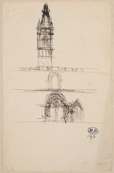 Clocher et façade de l'église Notre-Dame du Fort à Etampes (Seine-et-Oise)_0