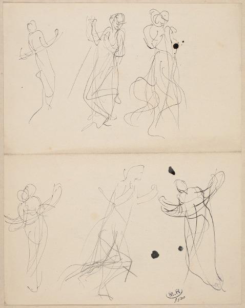 Six silhouettes de danseuse (recto) (recto) ; Façade du château de Meillant (Cher) (verso)_0